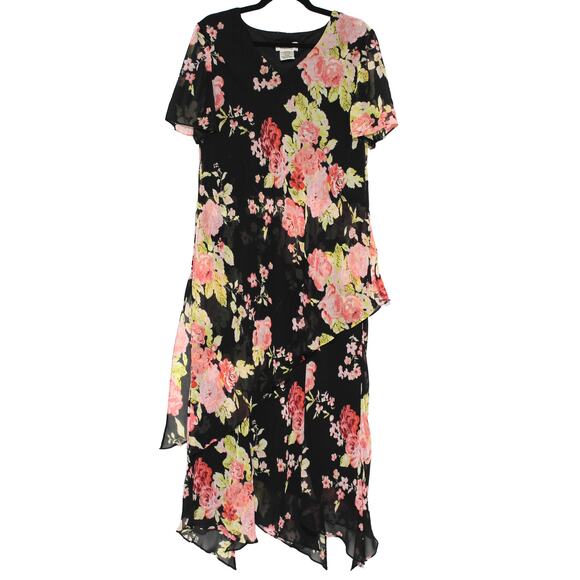 Vintage Chiffon Floral Midi Dress Layered Dress Size 16W - Picture 1 of 11
